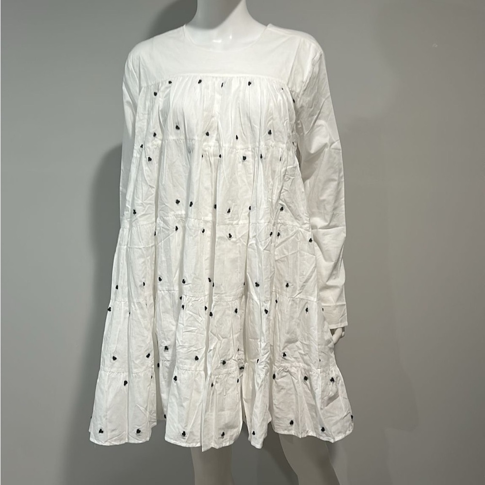 Merlette White Soliman With Navy Embroidery Rare Edition Dress Size Small NWT